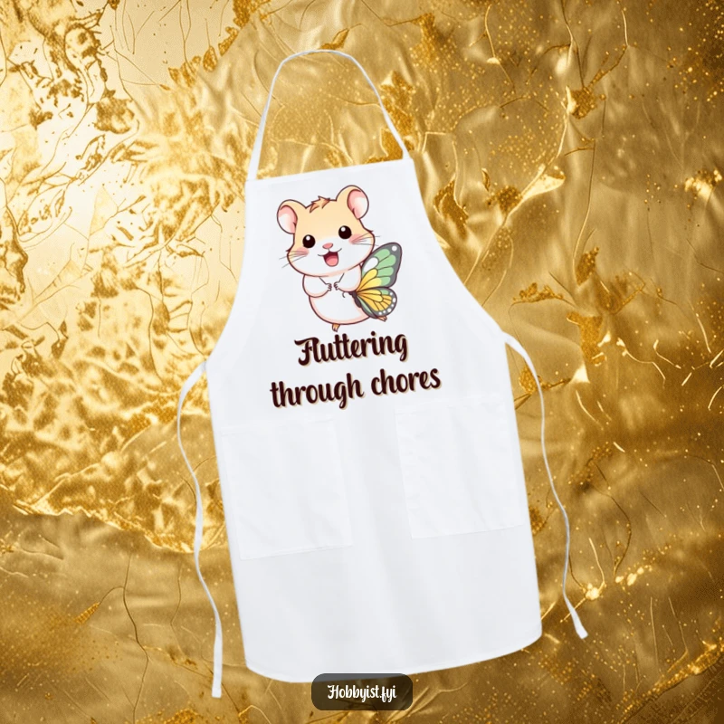 Funny Apron: A joyous hamster conquers the skies atop a butterfly, bringing a sense of playful adventure to the kitchen.