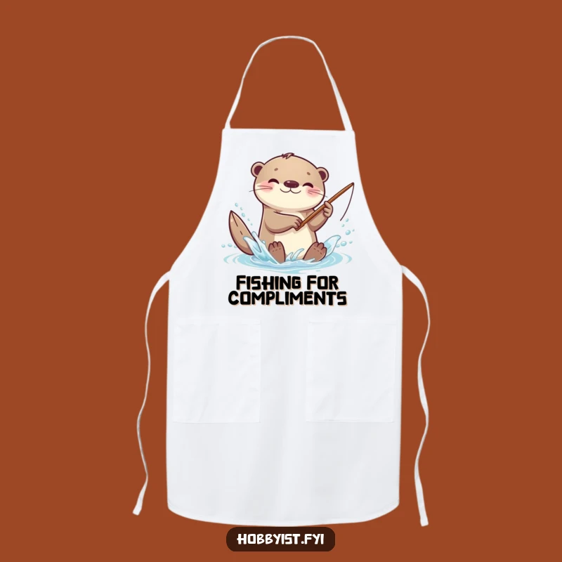 Funny Kawaii Otter Apron: Playful Splash, Tiny Rod, Kitchen Fun Gift