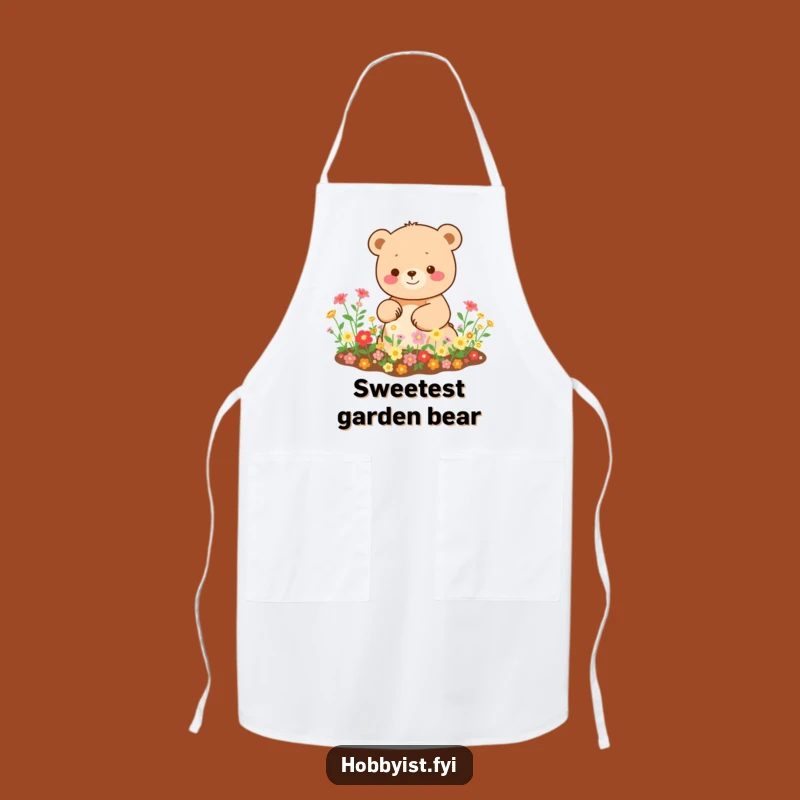 Funny Kawaii Bear Apron: Happy Gardener, Kitchen Blooms Gift