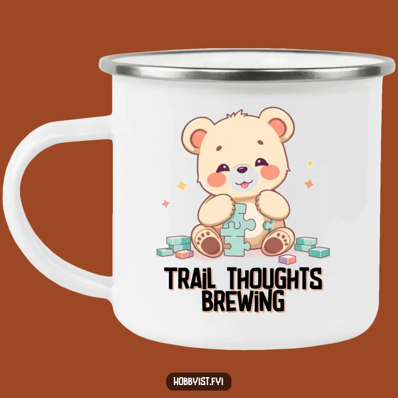 Funny Bear Cub Puzzle Master Camping Mug - Outdoor Adventure Character Cup