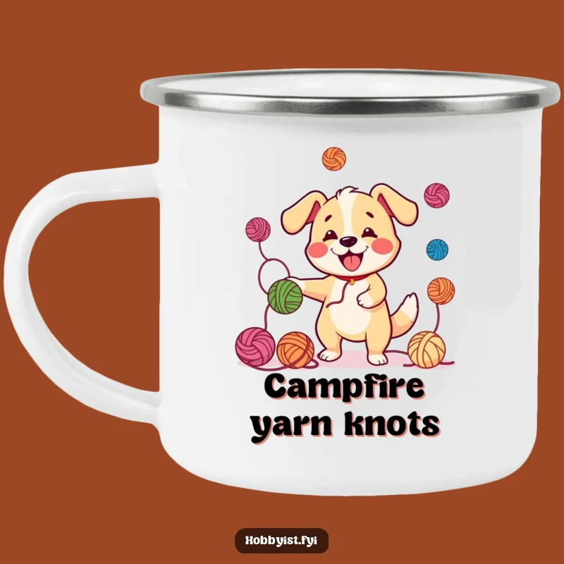 Funny Juggling Dog Yarn Camping Mug: Adventure Fuelled by Fun