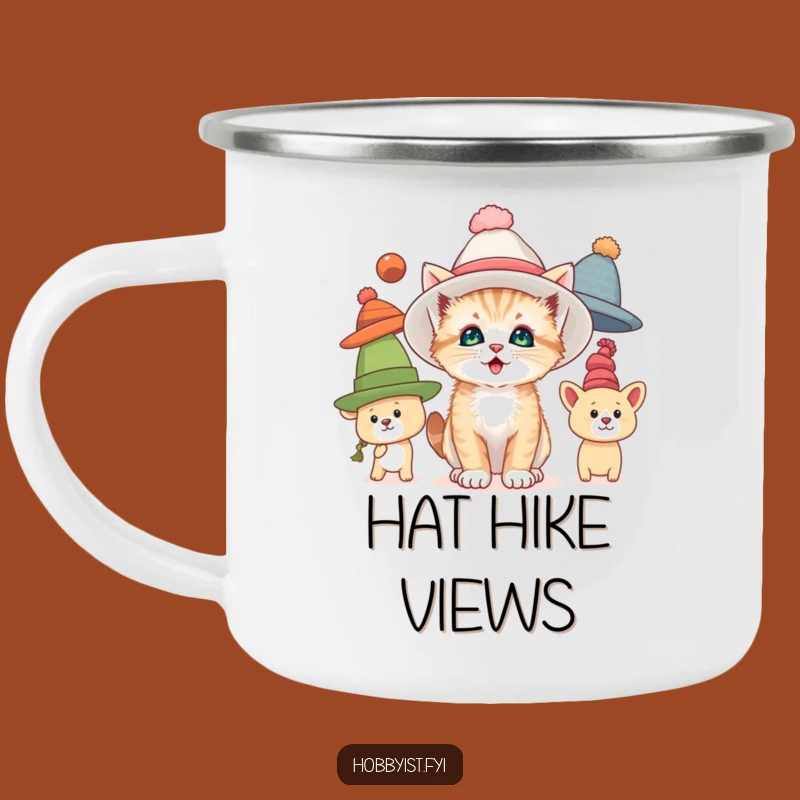 Funny Kitten Hat Camping Mug: Outdoor Cat Character Cup for Stylish Sips