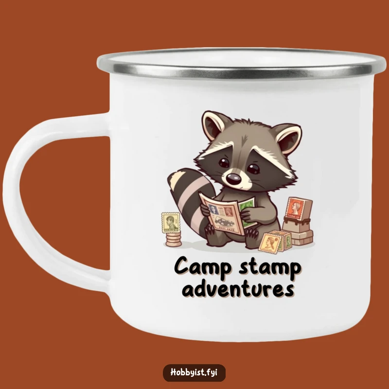 Funny Raccoon Stamp Camping Mug - Collector's Brew Cup for Outdoor Hobbyists