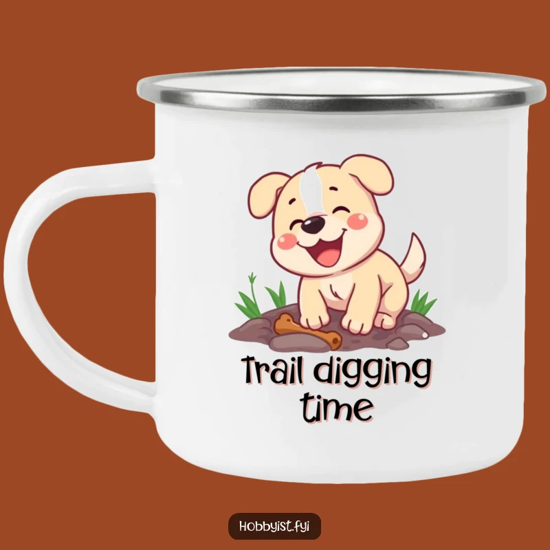 Funny Dog Camp Mug - Happy Digger Pup, Outdoor Adventure Humor, Pet Lover Gift