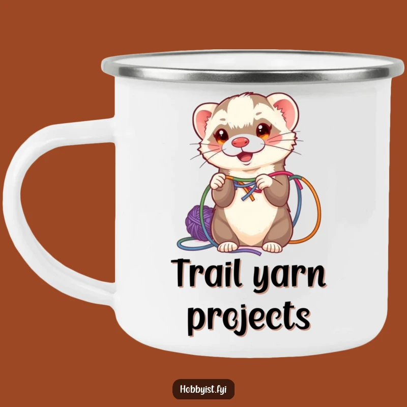 Funny Ferret Weaving Camping Mug - Crafty Beverage Cup for Outdoor Artisans