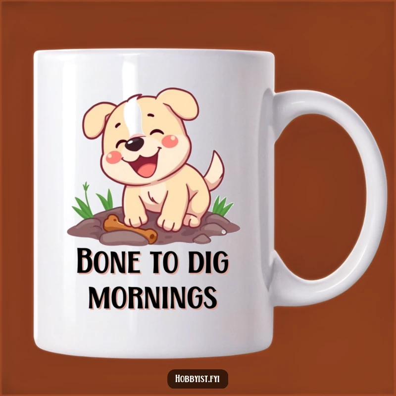 Funny Dog Digging Mug Gift - Happy Pup With Bone, Energetic Canine Humor, Perfect Present