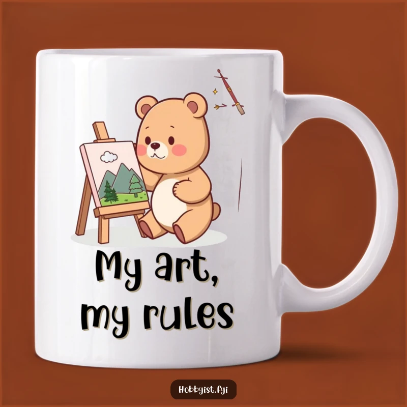 Funny Bear Artist Mug: Cute Painter Bear Enjoying Miniature Art, Perfect Gift
