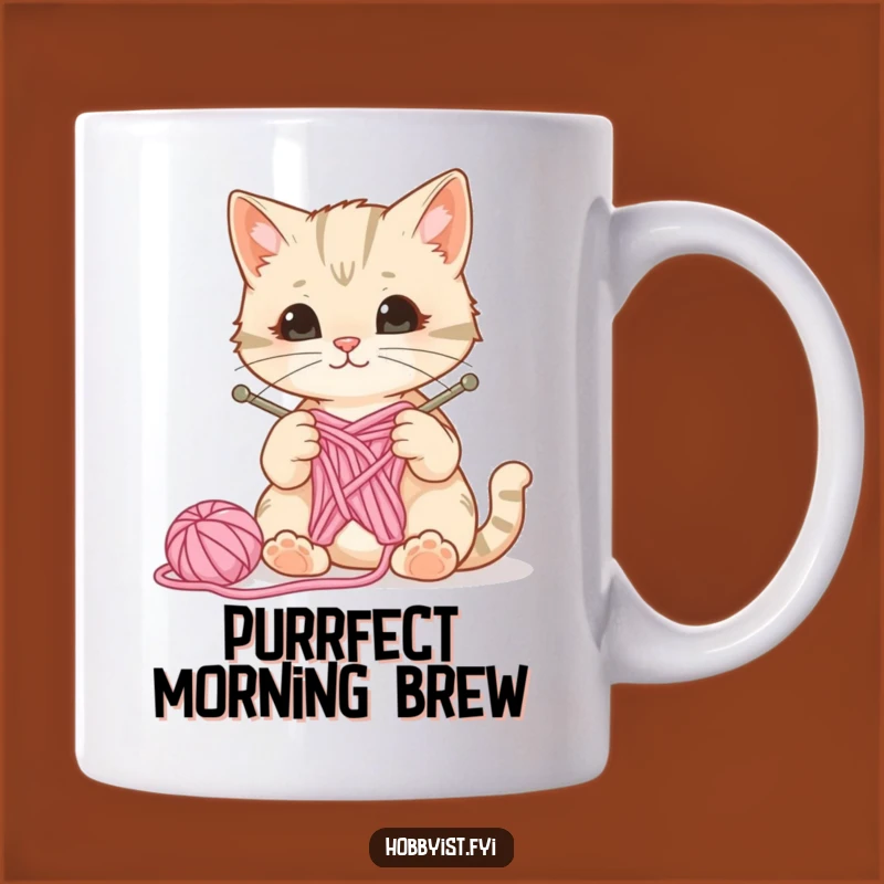 Funny Cat Knitter Mug Gift - Curious Feline With Yarn, Cozy Crafting Humor, Purrfect Present