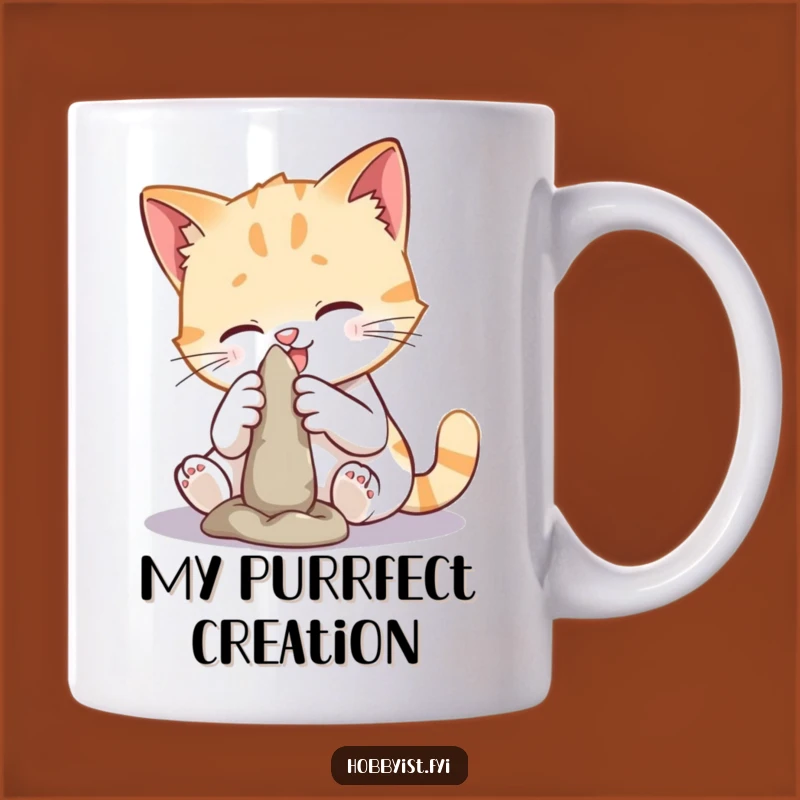 Funny Cat Sculpting Mug: Artistic Kitty's Clay Creation Mug, Perfect Funny Gift