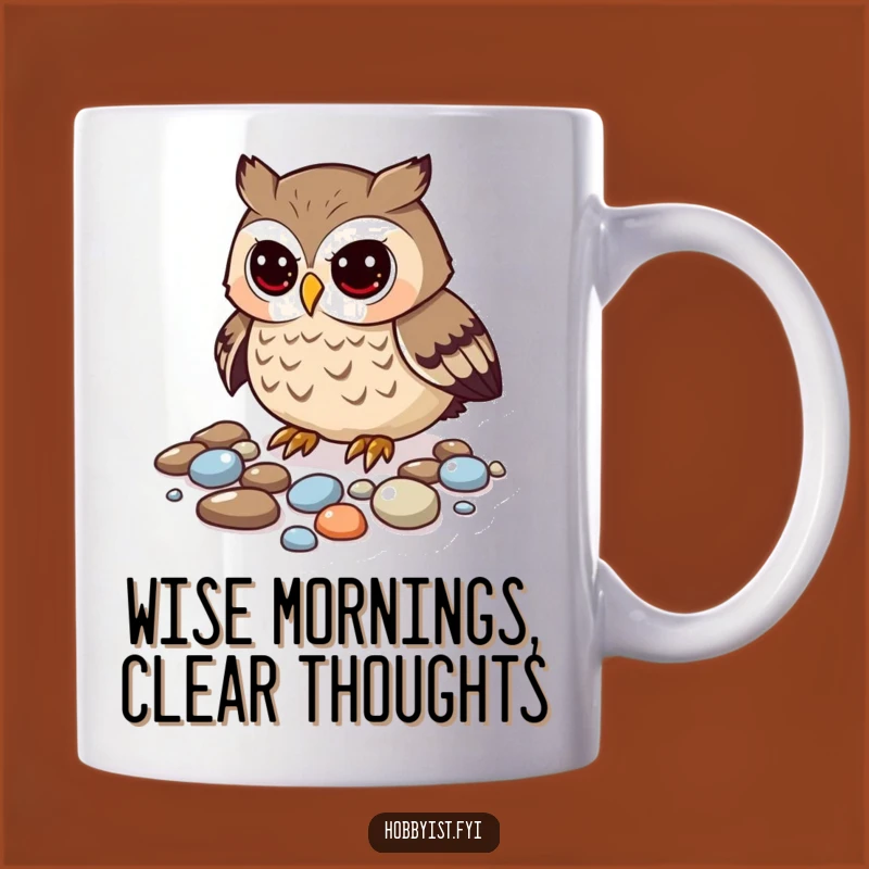 Funny Curious Owl Pebble Collector Mug - Unique Gift for Bird Lovers