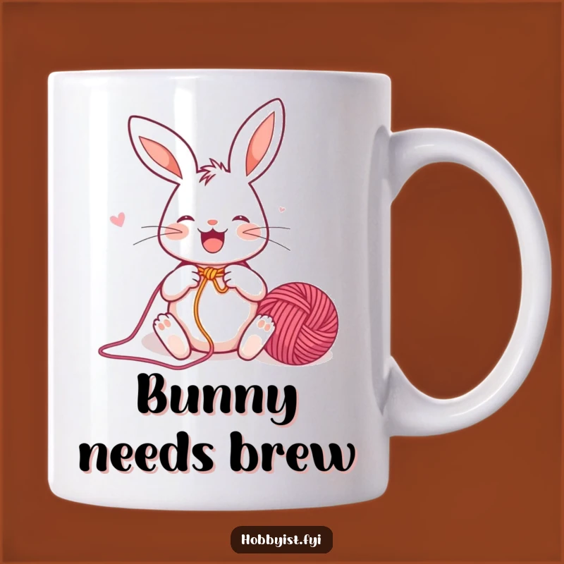 Funny Rabbit Knitter Mug: Joyful Bunny Crafting Yarn, Perfect Gift for Crafters