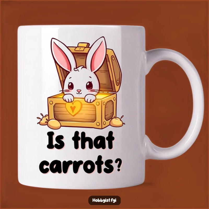 Funny Rabbit Treasure Chest Mug: A Humorous Gift for Curious Explorers!