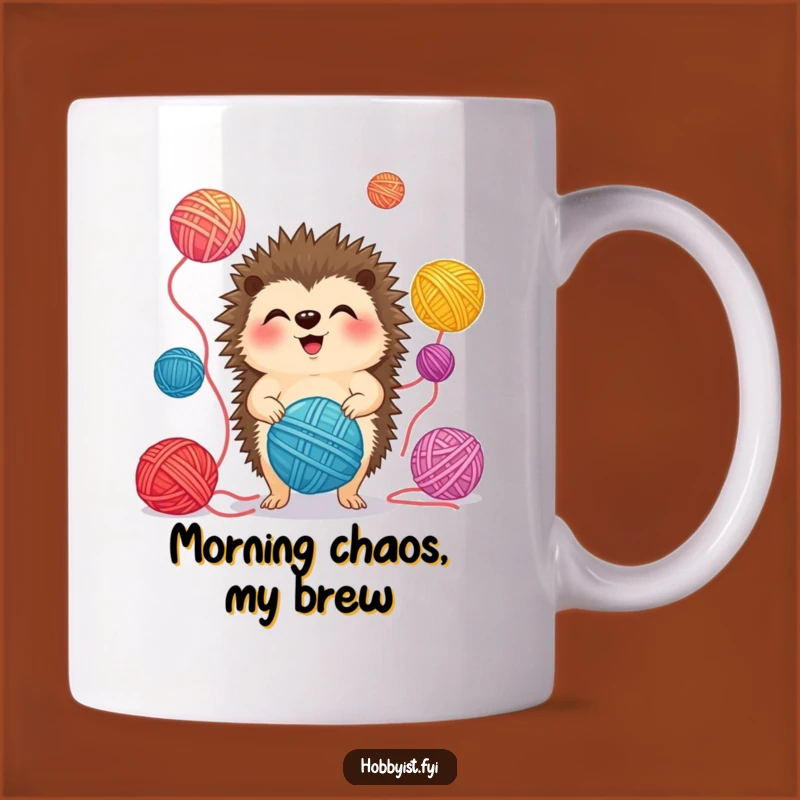 Funny Hedgehog Juggling Mug: Giggling Prickly Pal Playing with Yarn, Perfect Gift