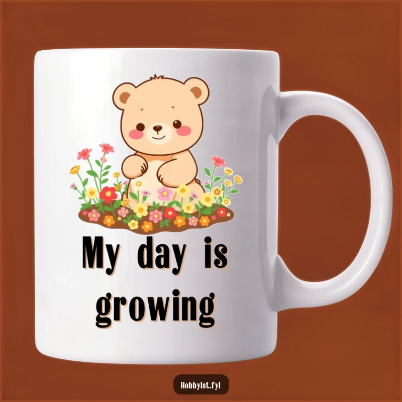 Funny Kawaii Bear Mug: Happy Gardener Gift with Blooming Garden