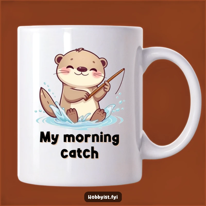 Funny Kawaii Otter Mug: Playful Splash, Tiny Rod, Perfect Fishing Gift