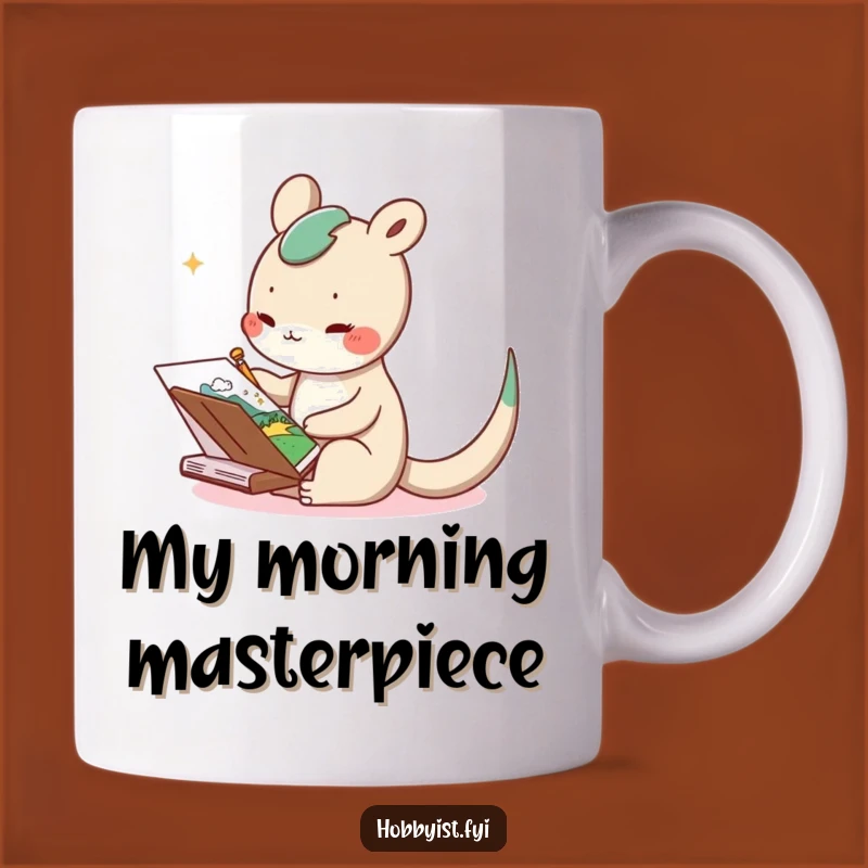 Funny Notebook Creature Mug: Delighted Long-Tail Artist Sketching Whimsical Landscapes For Gift