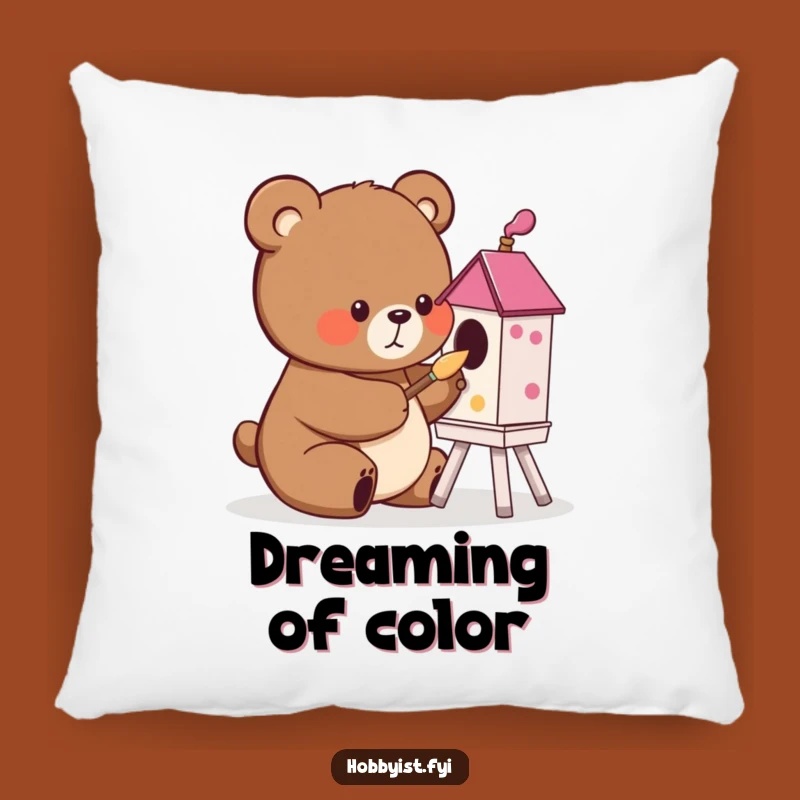 Bear Birdhouse Painting Pillow: A Funny, Cozy Accent for Art Lovers
