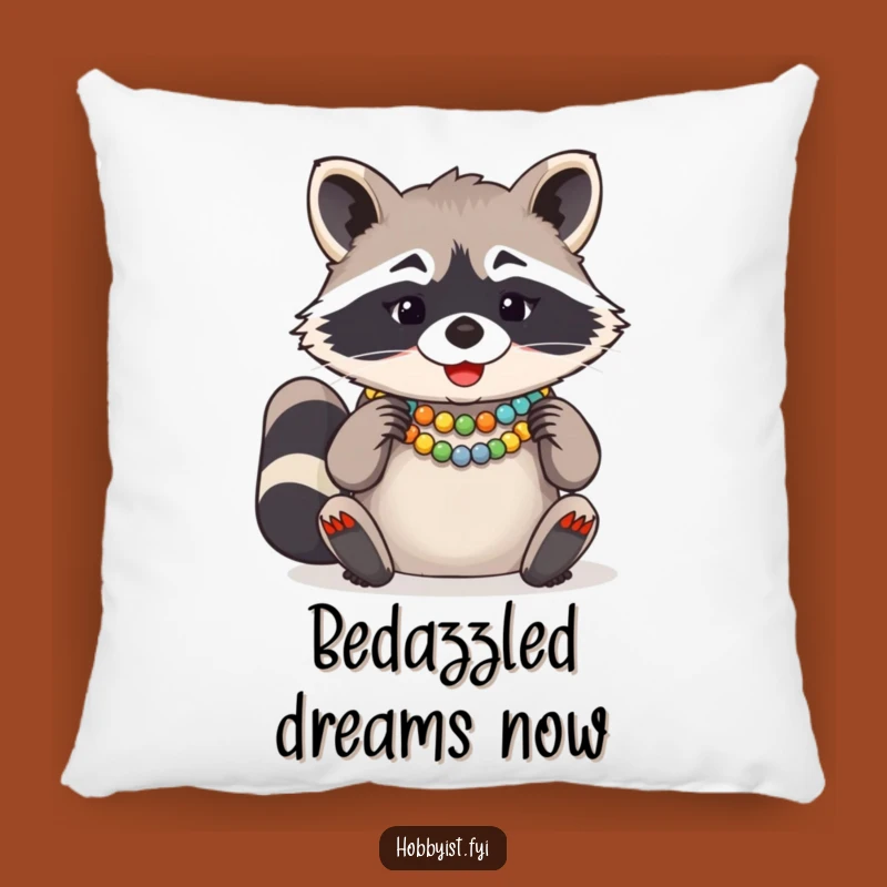 Funny Raccoon Bead Necklace Pillow: Cozy Hilarious Accent Pillow