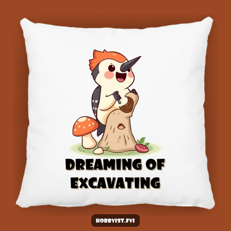 Funny Woodpecker Mushroom Pillow - Cozy and Hilarious Accent for Nature Lovers