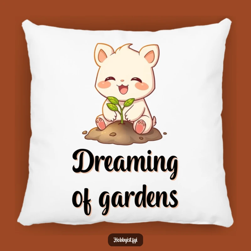 Funny Growth Pillow: Joyful Creature Planting Glowing Sapling, Cozy Accent Gift