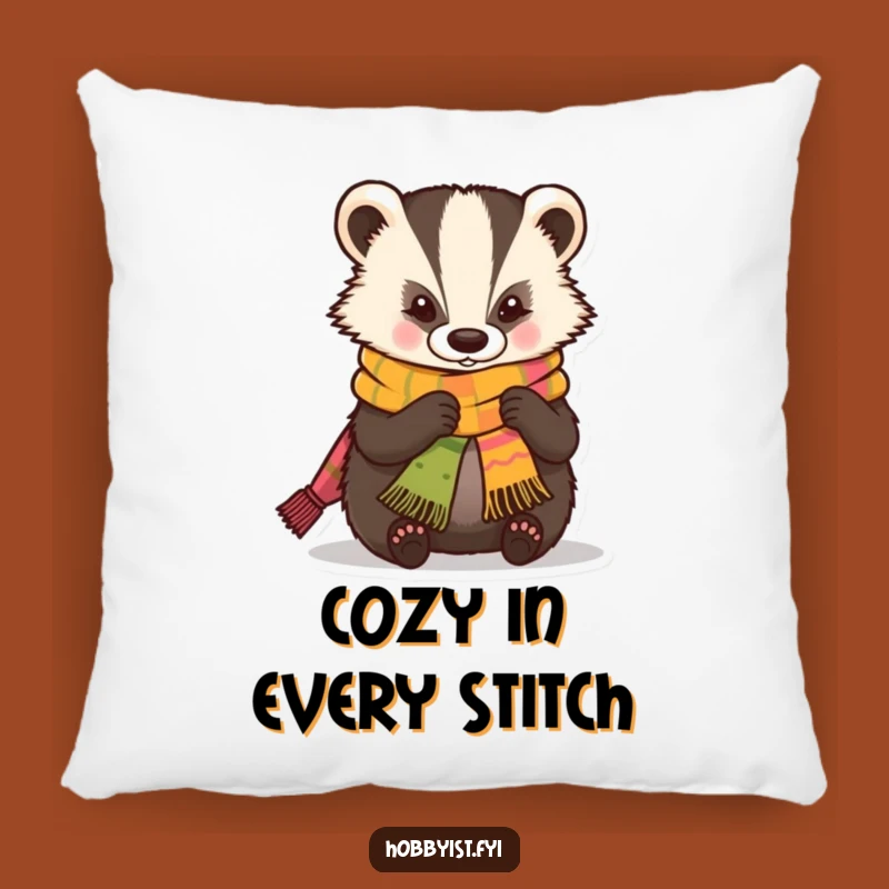 Funny Badger Pillow: Cozy Kawaii Knitter Decor, Soft and Charming Funny Gift