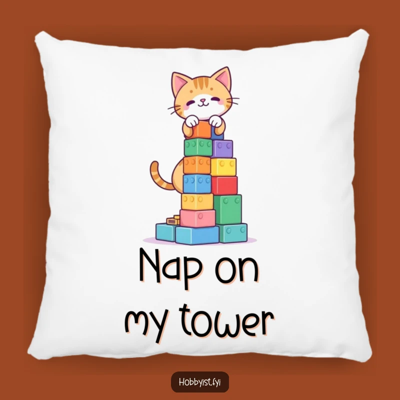 Funny Cat Blocks Tower Pillow: Cozy Comfort with Feline Fun