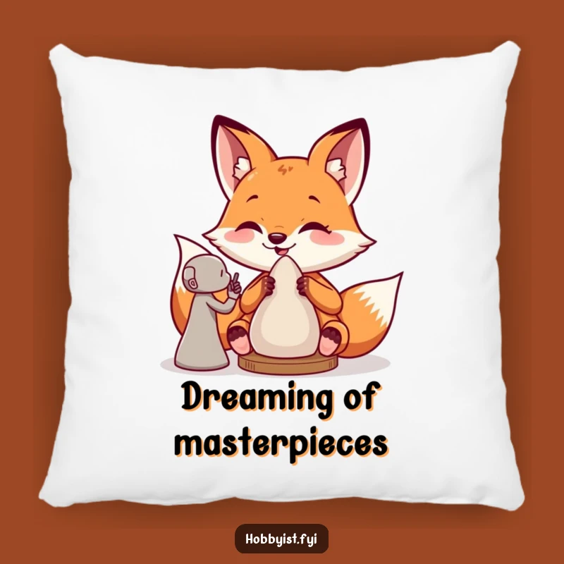 Funny Fox Sculptor Pillow: Cozy Giddy Artist Cushion, Perfect Humorous Accent Gift