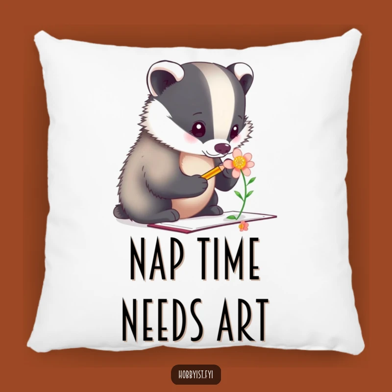 Funny Badger Artist Pillow - Cozy Creative Decor, Sweet Funny Gift