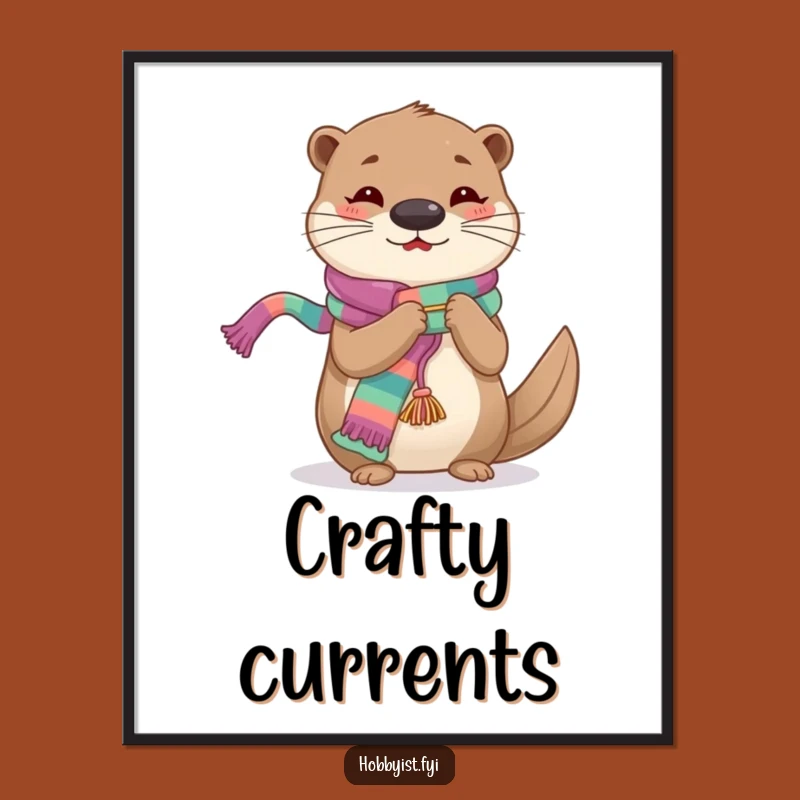 Funny Knitting Otter Digital Print: Instant Crafty Wall Art with Colorful Charm