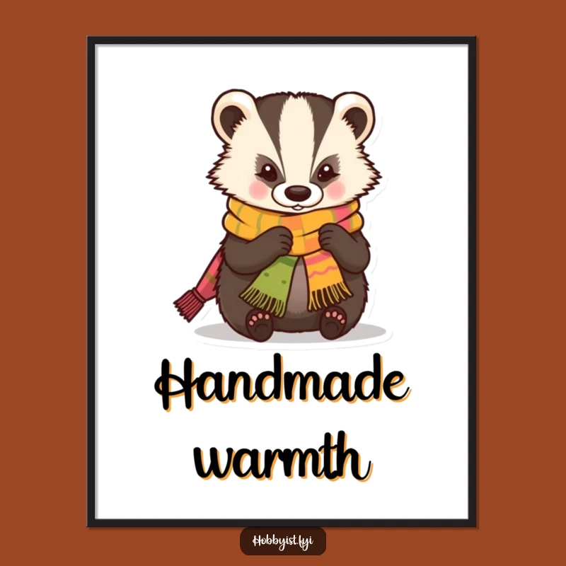 Funny Badger Digital Art: Kawaii Knitter Download, Instant Craft Funny Gift