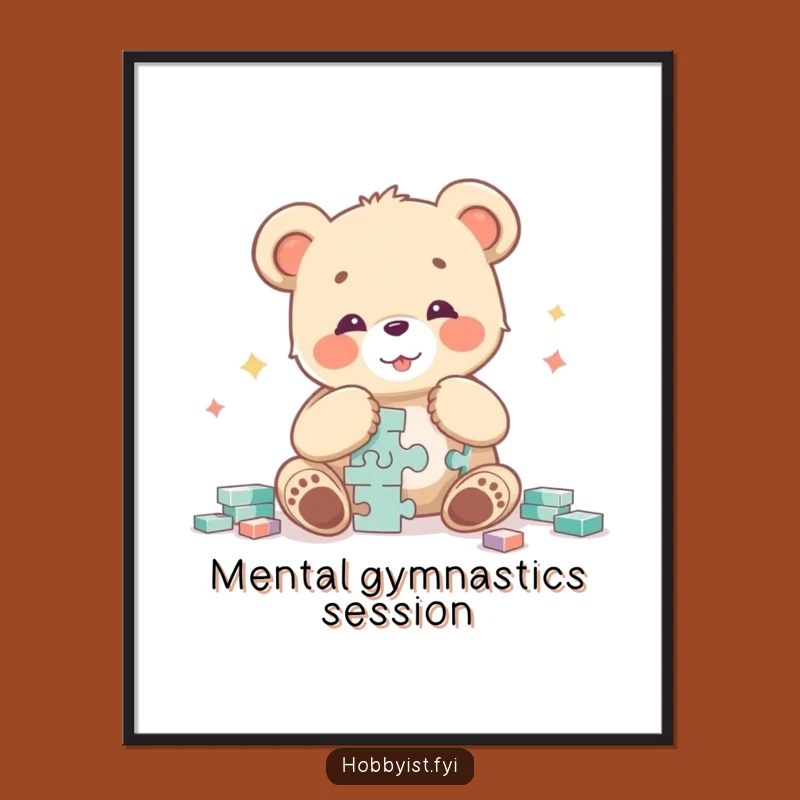 Funny Bear Cub Puzzle Master Digital Print - Instant Character Wall Art