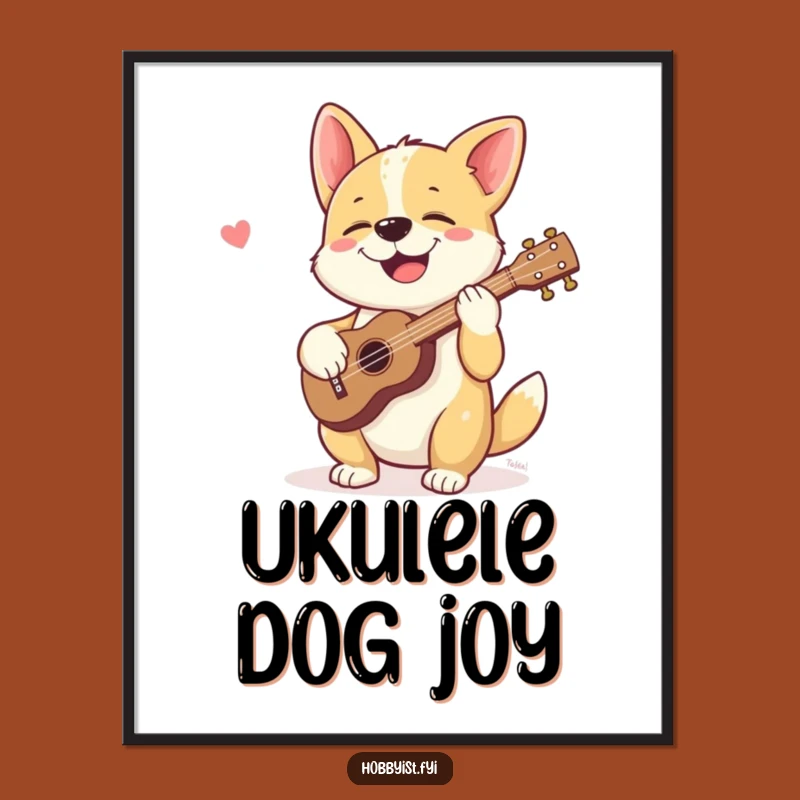 Funny Dog Ukulele Digital Art: Printable Pet Decor for Instant Joy