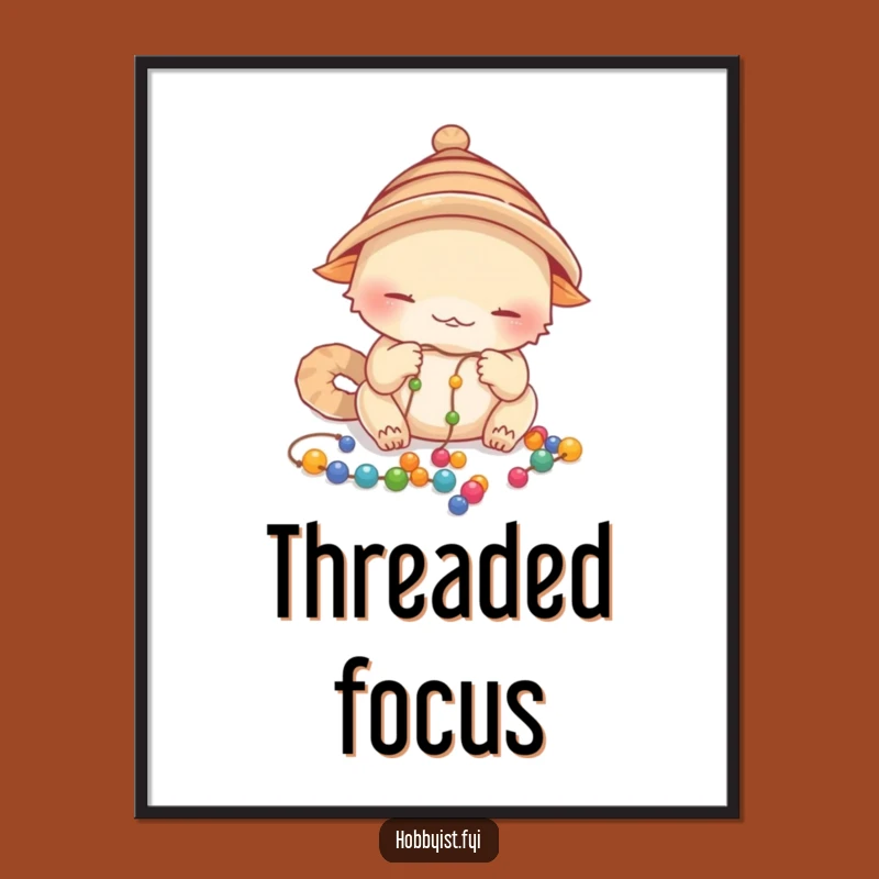 Funny Focused Creature Digital Art: Beading Project Printable Funny Gift