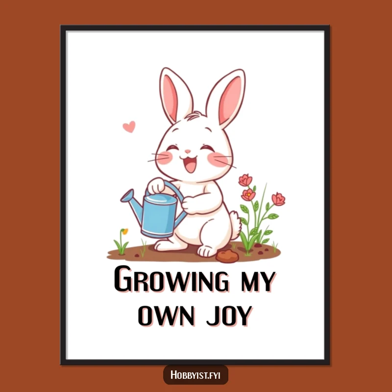 Funny Gardening Rabbit Digital Art: Instant Joyful Bunny Download, Perfect Funny Gift