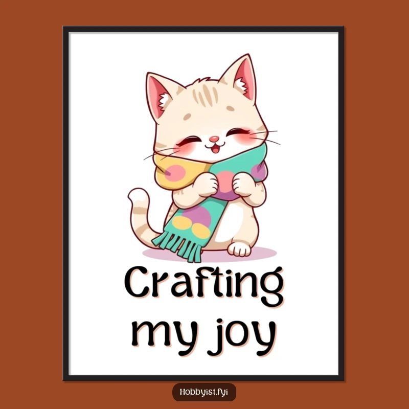 Funny Giggling Cat Knitting Digital Print - Whimsical Wall Art Instant Download