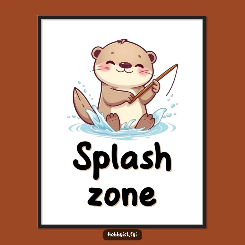 Funny Kawaii Otter Digital Art: Playful Splash, Tiny Rod, Instant Fun Gift