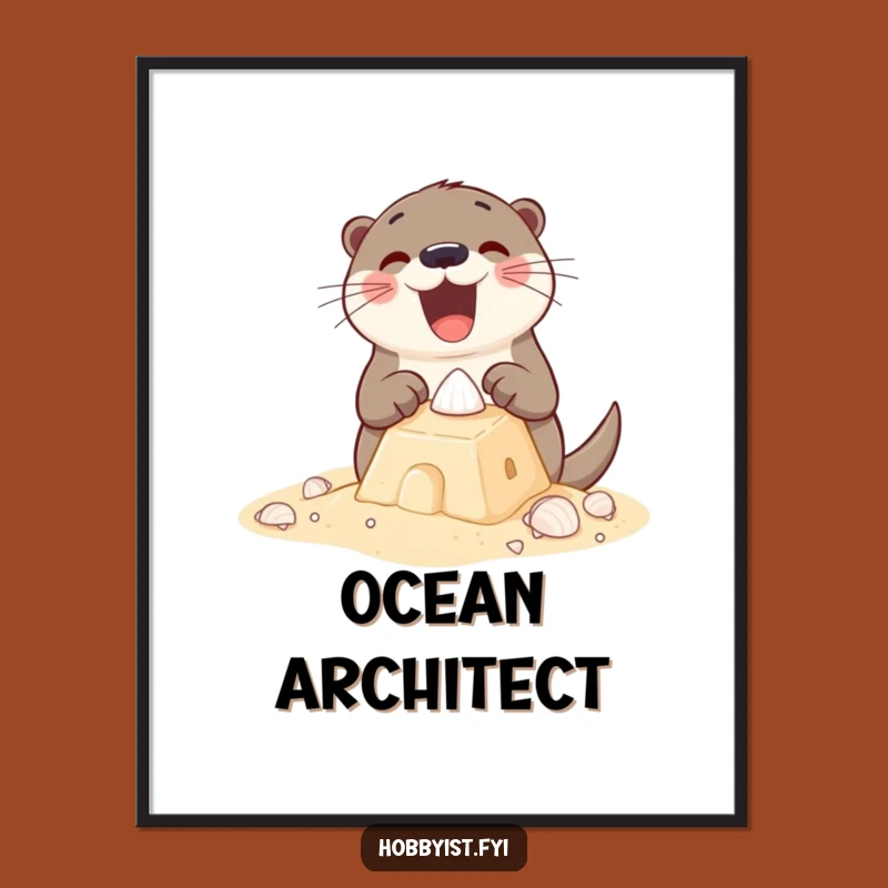 Funny Otter Sandcastle Digital Print: Excited Otter's Beach Masterpiece, Gift