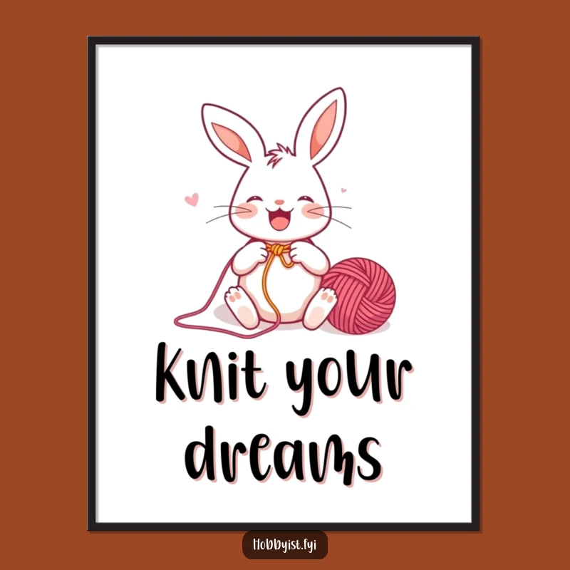 Funny Rabbit Knitter Digital Print: Joyful Bunny's Yarn Art, Wall Decor Gift