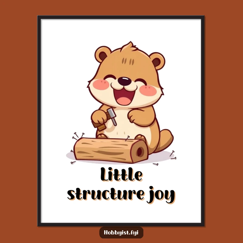 Funny Kawaii Beaver Digital Art: Excited Builder, Crafty Decor