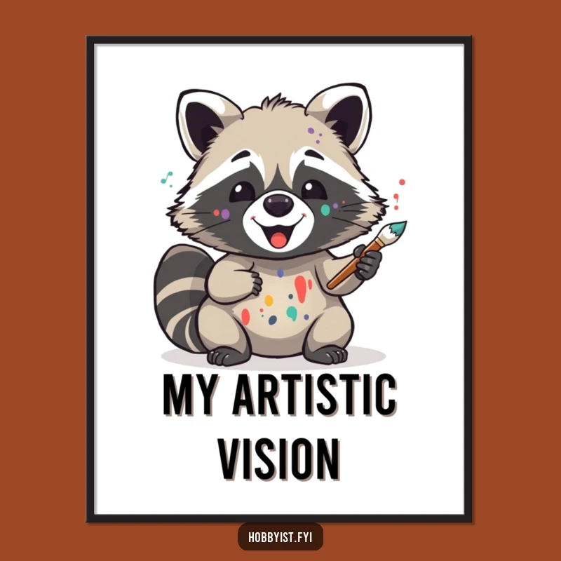 Funny Raccoon Digital Art Print - Delighted Painter Critter, Instant Creative Decor, Humorous Gift