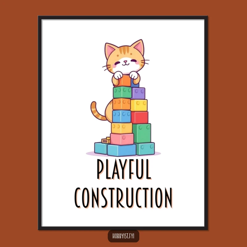 Funny Cat Blocks Tower Digital Art: Instant Whimsy for Your Walls