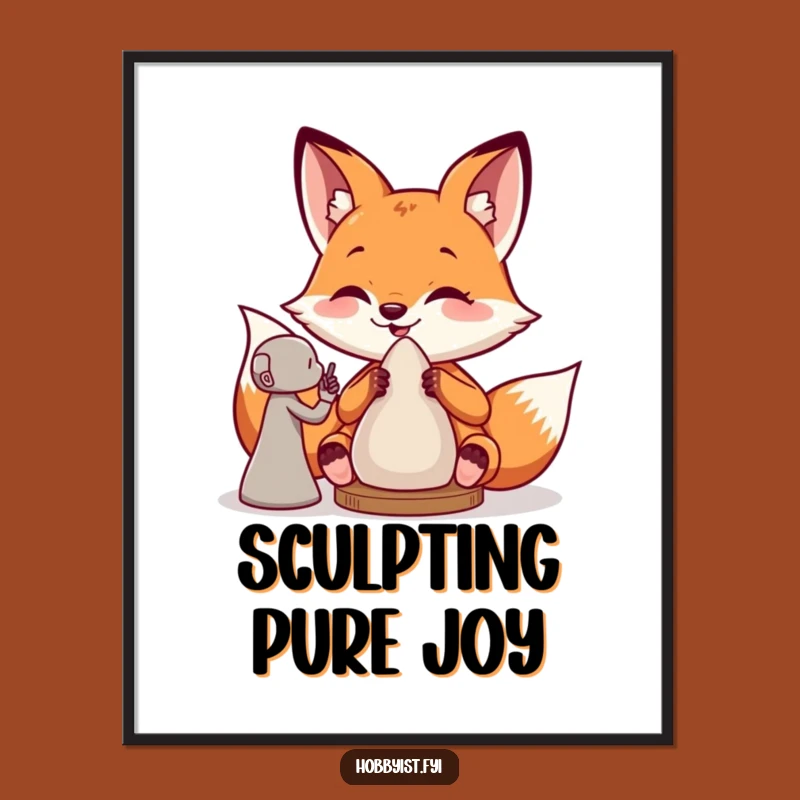 Funny Fox Sculptor Digital Art: Giddy Artist's Printable Creation, Instant Humorous Gift