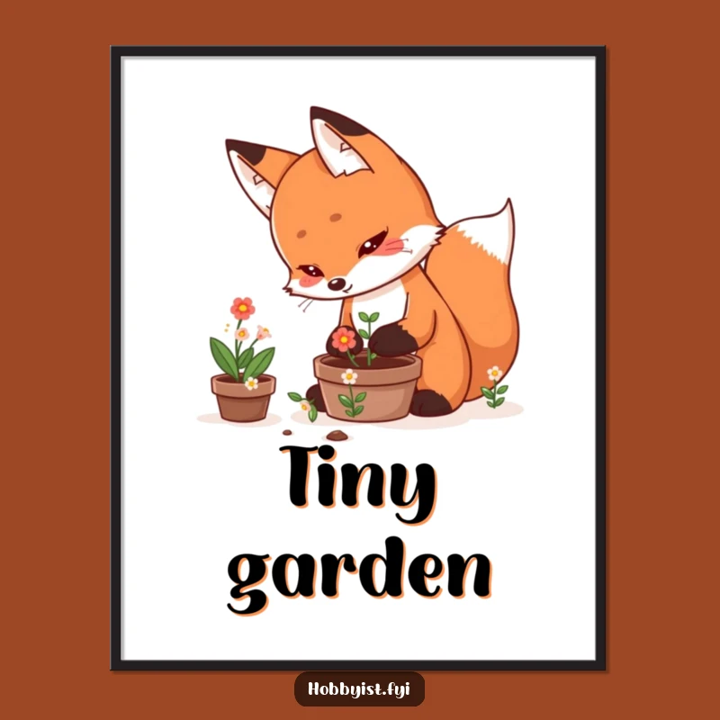 Funny Fox Digital Art: Kawaii Gardener Download, Instant Plant Funny Gift