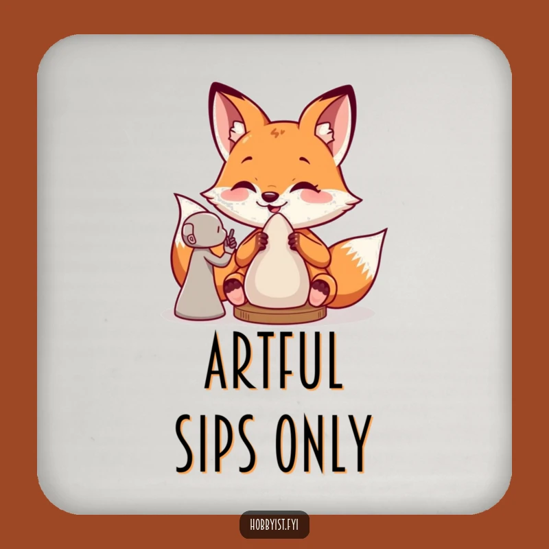 Funny Fox Sculptor Coaster: Giddy Artist's Drink Protector, Perfect Humorous Home Gift