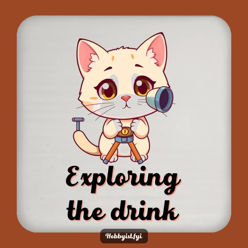 Funny Cat Telescope Coaster: Protect Surfaces with this Kitty, Fun Gift