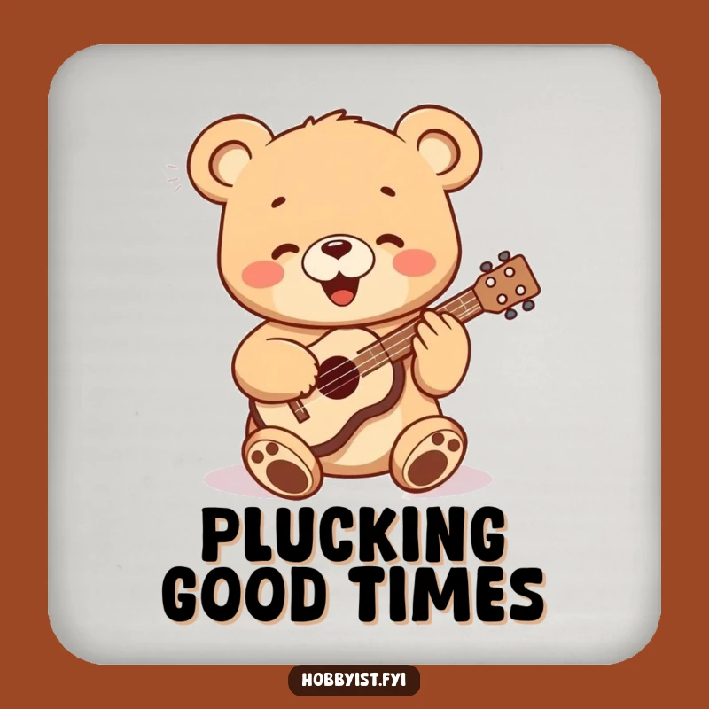 Funny Bear Cub Ukulele Drink Coaster Set - Protect Surfaces with Musical Charm