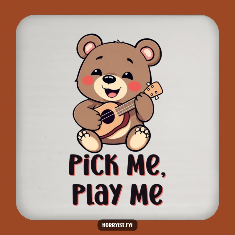 Funny Bear Ukulele Drink Coaster: Protect Surfaces with Musical Charm, Perfect Gift!