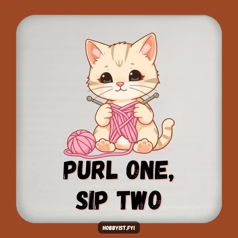 Funny Cat Knitting Coaster - Curious Feline, Protect Surfaces With Yarn Humor, Craft Gift