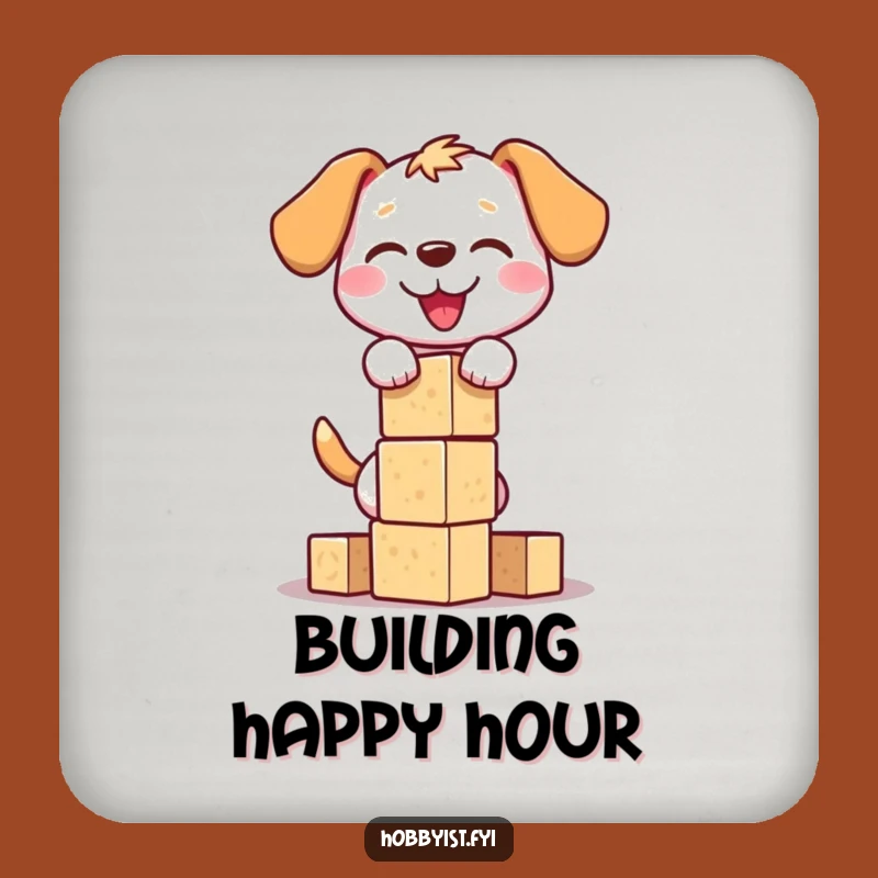 Funny Dog Block Tower Drink Coaster: Protect Surfaces With Hilarious Pup Art, Funny Gift