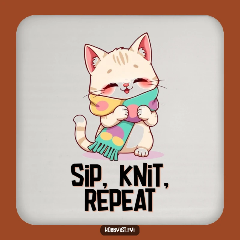 Funny Giggling Cat Knitting Coaster - Protect Surfaces with Humor